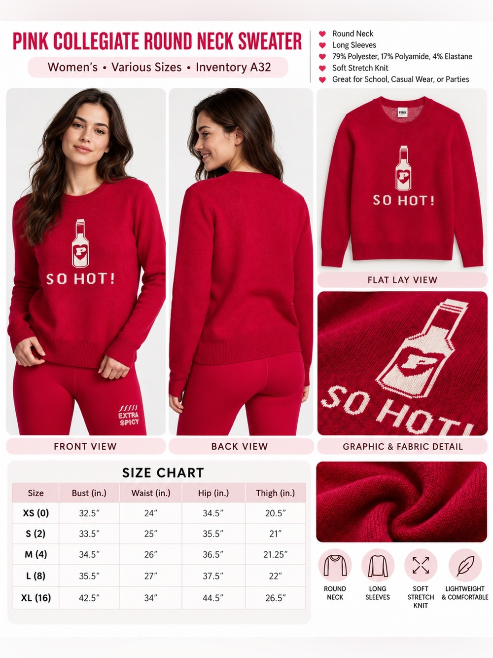 VICTORIA SECRET PINK SO HOT SWEATER - BURGUNDY VARIOUS SIZES (NEW WITH TAGS) A3